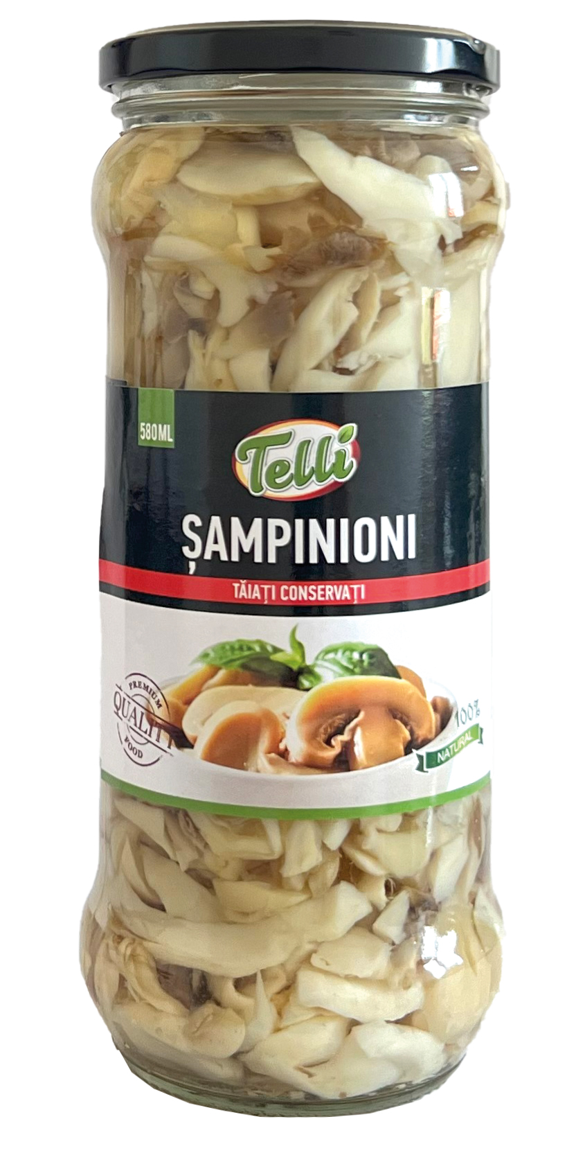 TELLI Ciuperci Șampinioane tăiate, conservate 580 ml