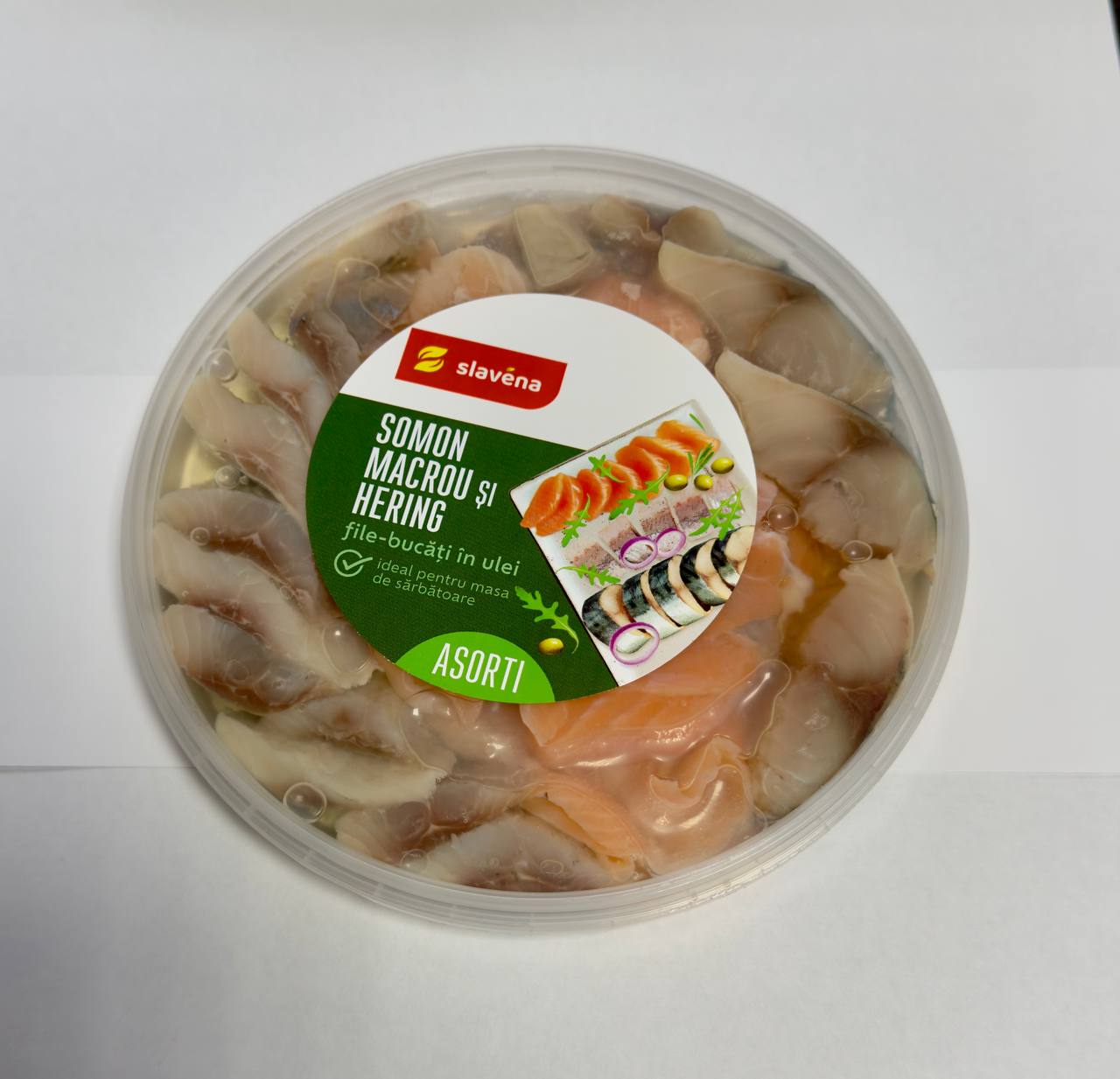 Asorti din somon, macrou și hering în ulei 300g