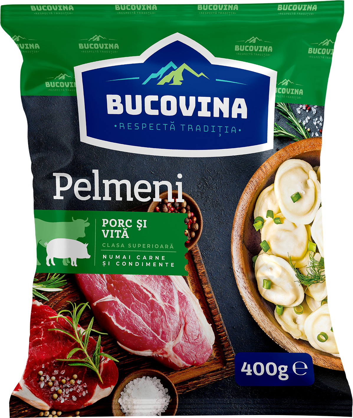 BUCOVINA Pelmeni cu carne de porc si vita 400 g