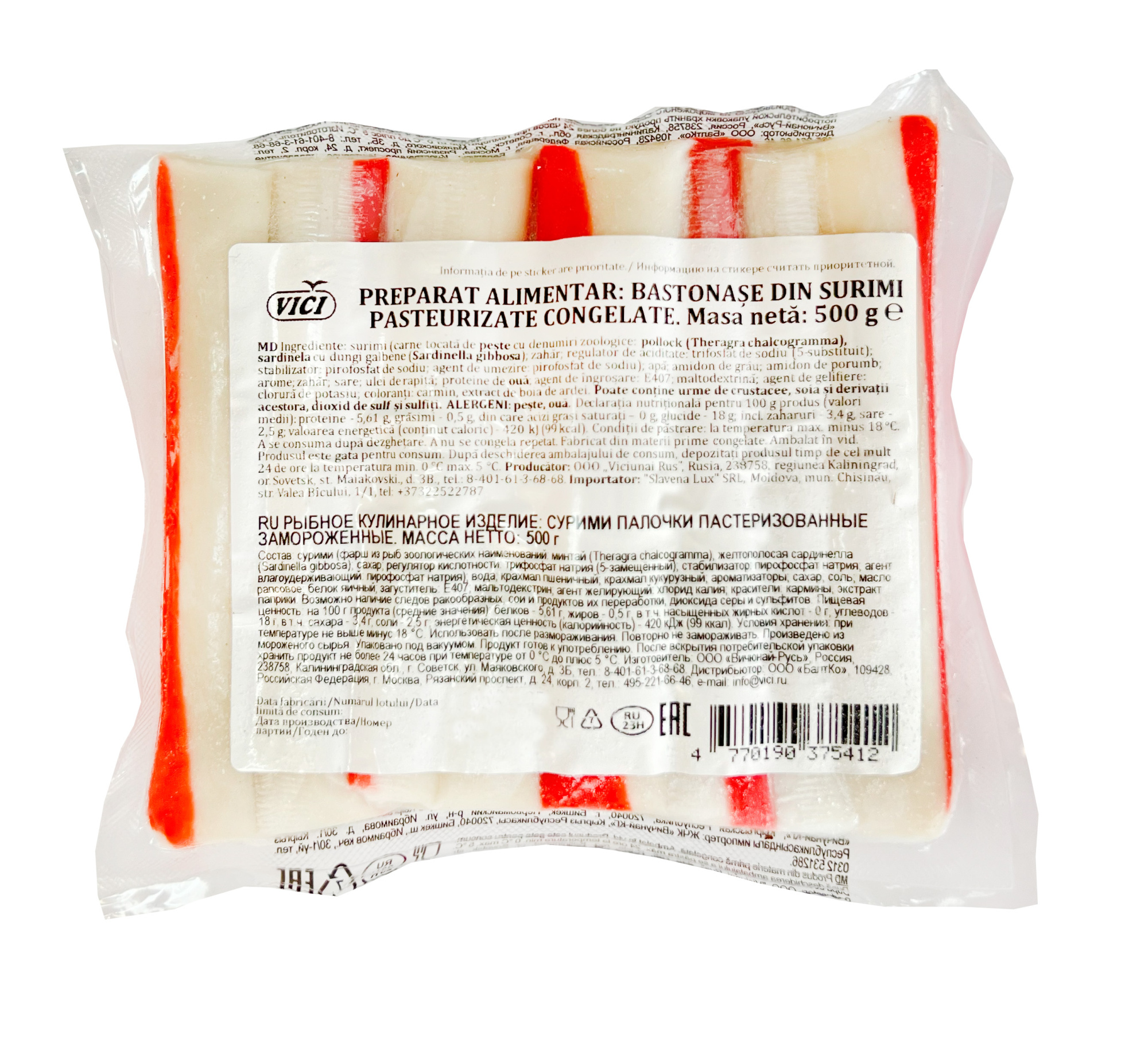 VICI Bastonașe din surimi imitație (bastonașe de crabi) 500 g