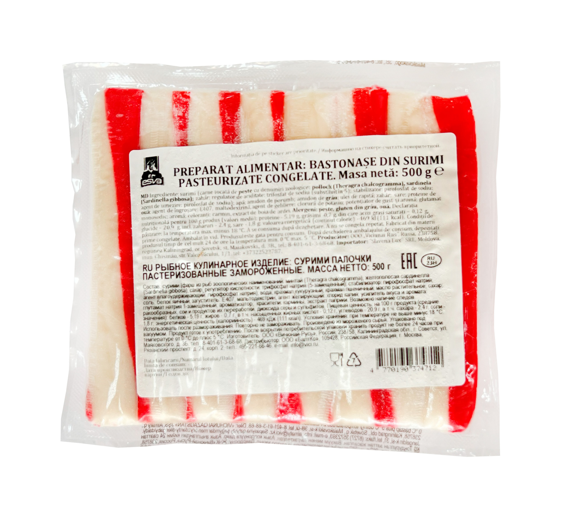 ESVA Bastonașe din surimi imitație (bastonașe de crabi)  500 g