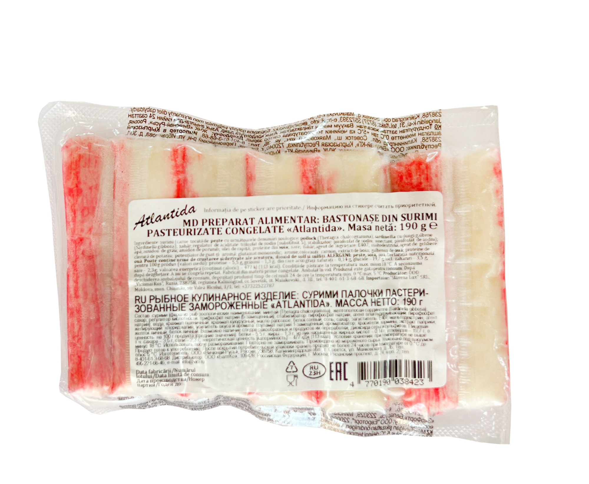 ATLANTIDA Bastonașe din surimi imitație (bastonașe de crabi) 190 g