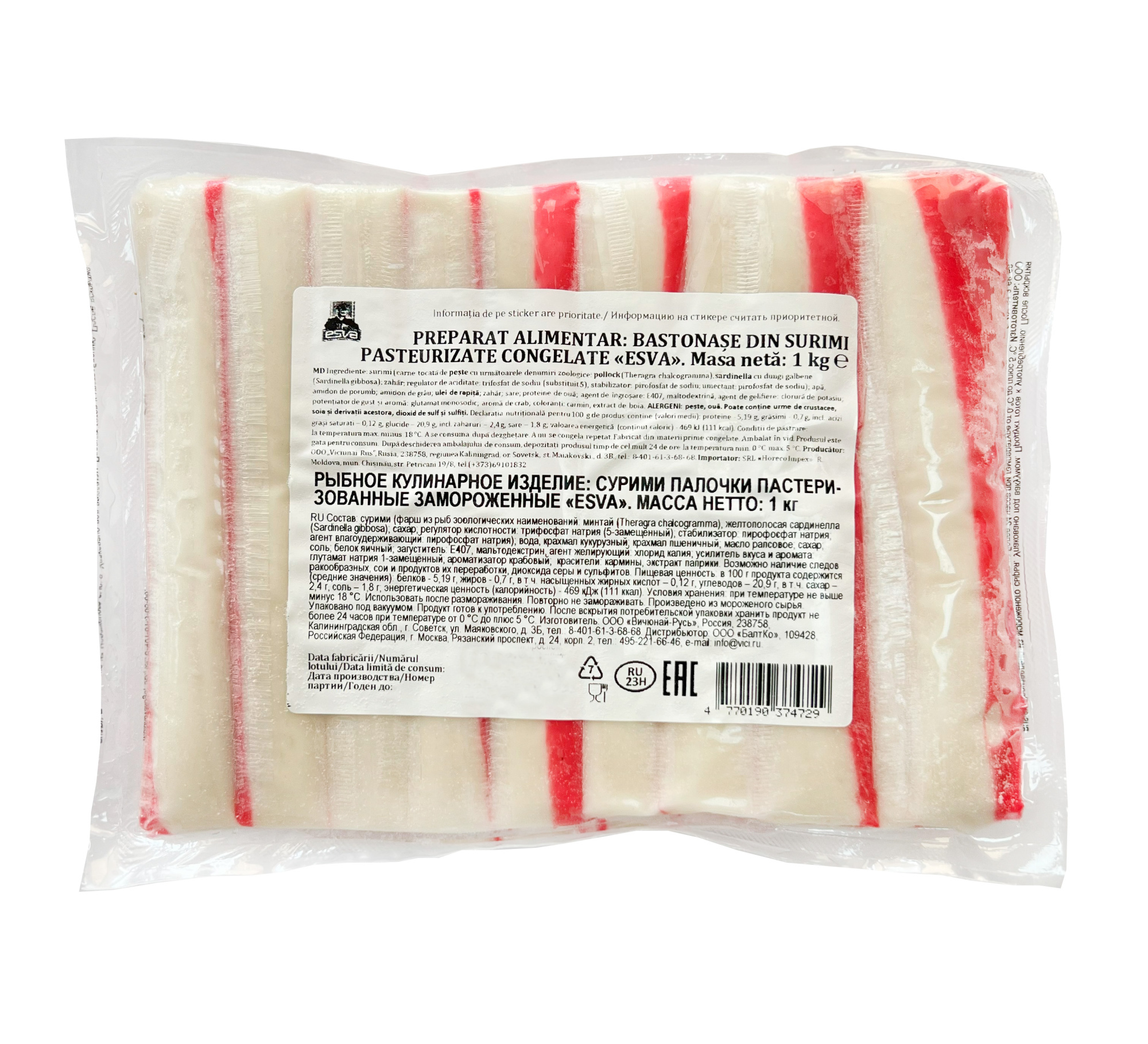 ESVA Bastonașe din surimi imitație (bastonașe de crabi) 1 kg