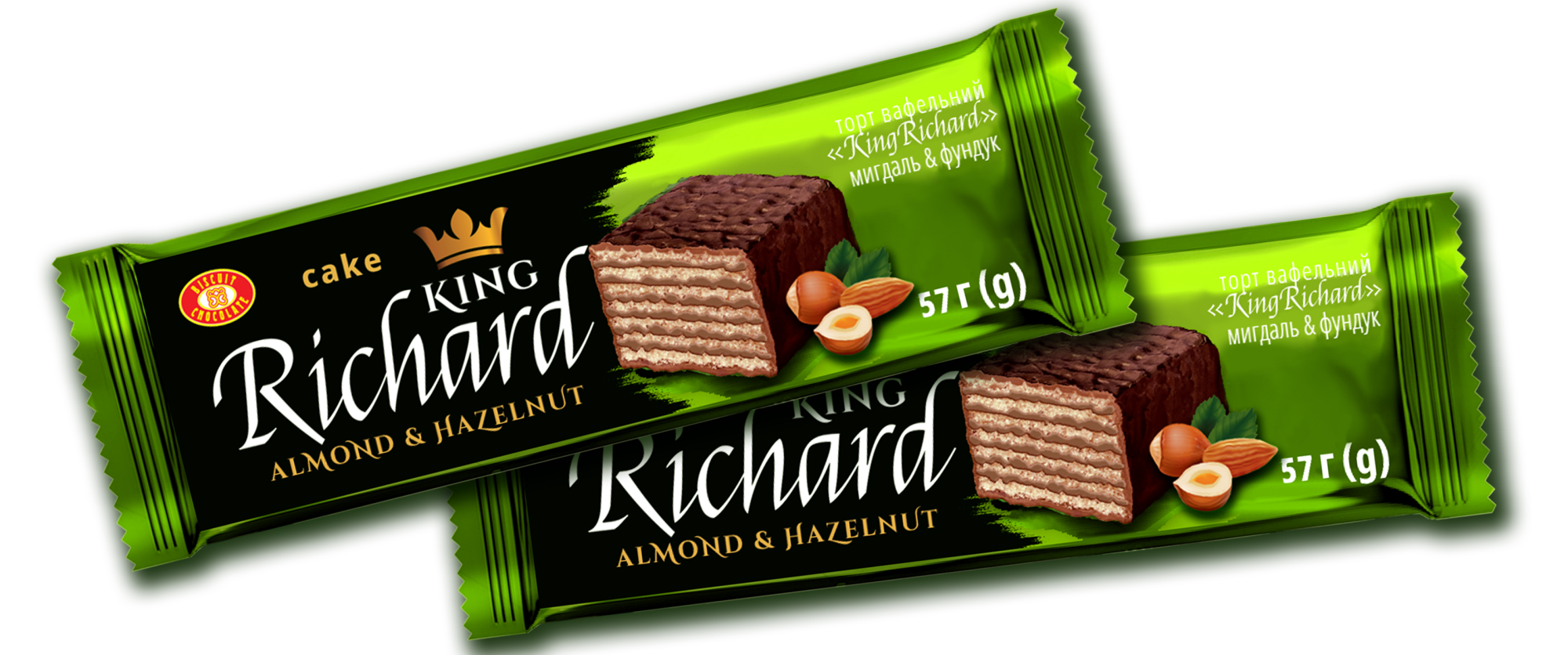 BISCUIT CHOCOLATE Napolitane "King Richard" migdale/alune 57 gr